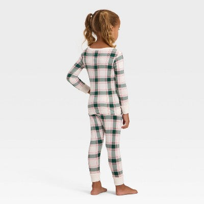 Toddler Plaid Ribbed Long Sleeve Shirt And Pants Holiday Matching Family Pajama Set - Wondershop™ Cream