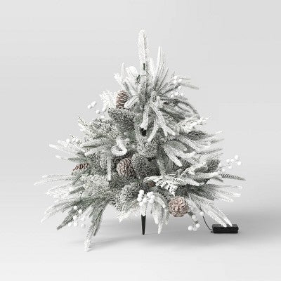 28" Pre-Lit Christmas Mixed Artificial Flocked Greenery With Ground Stake - Wondershop™