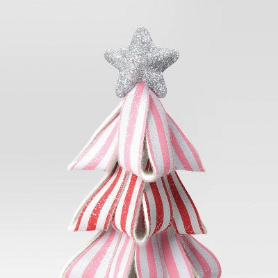 17" Glittered Striped Ribbon Christmas Tree Sculpture - Wondershop™ Pink/Red/White