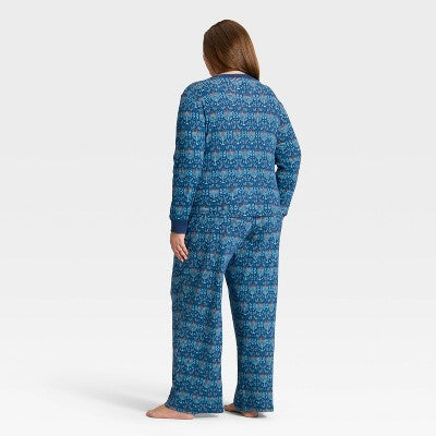 Women's Hanukkah Ribbed Long Sleeve Shirt And Pants Holiday Matching Family Pajama Set - Wondershop™ Blue