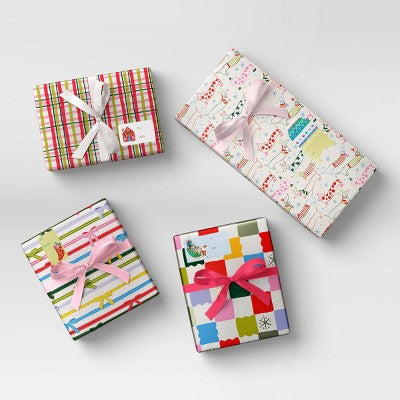 4 Pk Christmas Satin Ribbon Gift Packaging Accessories Pink/White - Wondershop™