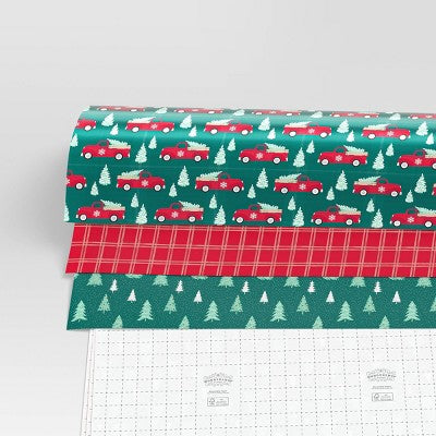 30” 3pk 180 Sq Ft Christmas Wrap Pack Trucks/Plaid/Trees - Wondershop™
