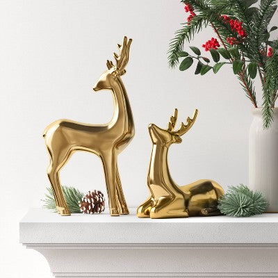 14.75" Plated Ceramic Standing Reindeer Animal Sculpture - Wondershop™ Gold