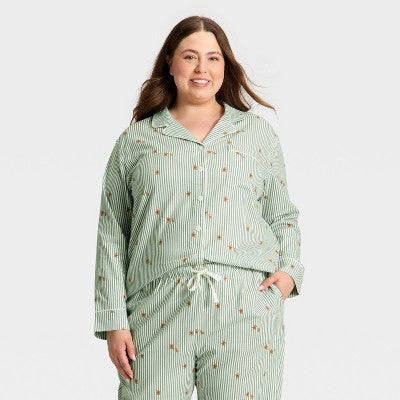 Women's Gingerbread Striped Flannel Long Sleeve Shirt And Pants Holiday Matching Family Pajama Set - Wondershop™ Cream