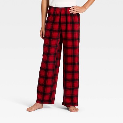 Kids' Plaid Microfleece Holiday Matching Family Pajama Pants - Wondershop™ Red/Black
