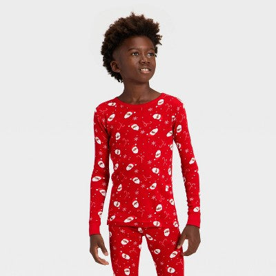 Kids' Ribbed Long Sleeve Shirt And Pants Holiday Matching Family Pajama Set - Wondershop™ Red