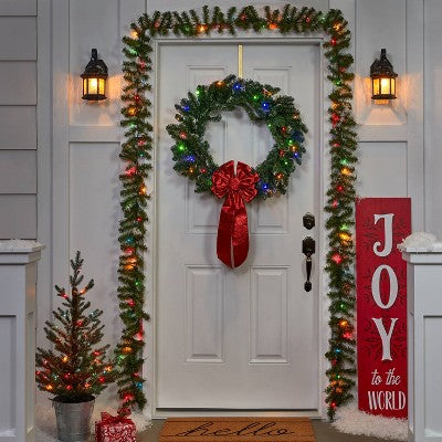 18' Pre-Lit Artificial Pine Bough Christmas Garland Green With Multicolor Lights - Wondershop™