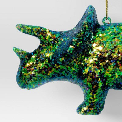 5" Christmas Plastic Chunky Glitter Dinosaur Ornament Green - Wondershop™