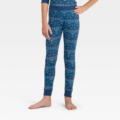 Kids' Hanukkah Ribbed Long Sleeve Shirt And Pants Holiday Matching Family Pajama Set - Wondershop™ Blue