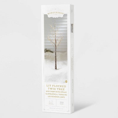  6ft LED Dew Drop Brown Flocked Twig Tree LED Christmas Novelty Sculpture Light Warm White - Wondershop™