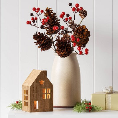  4pc Christmas Pick Set 2 Iced Pinecone 2 Red Berry With Pinecones - Wondershop™