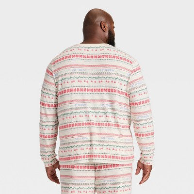  Men's "Let It Snow" Fair Isle Cozy Knit Long Sleeve Henley Holiday Matching Family Pajama Shirt - Wondershop™ Cream