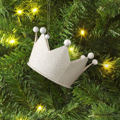  Christmas Metal Glitter Crown Christmas Tree Ornament White - Wondershop™