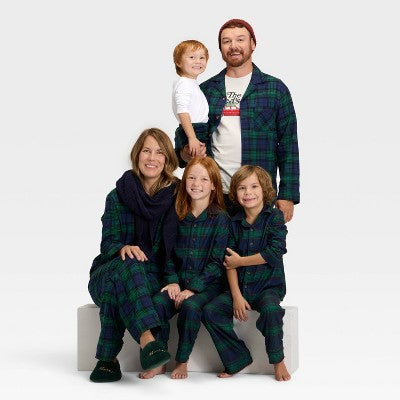  Men's Plaid Flannel Long Sleeve Shirt And Pants Holiday Matching Family Pajama Set - Wondershop™ Navy Blue