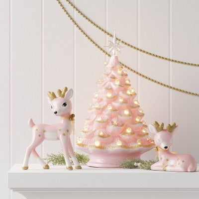  14" Christmas Vintage Pink With Gold Foil Ceramic Tree - Wondershop™
