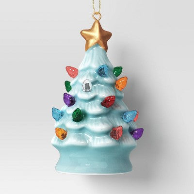  4" Christmas Lit Ceramic Retro Christmas Tree Ornament Blue - Wondershop™