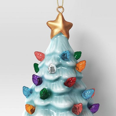  4" Christmas Lit Ceramic Retro Christmas Tree Ornament Blue - Wondershop™
