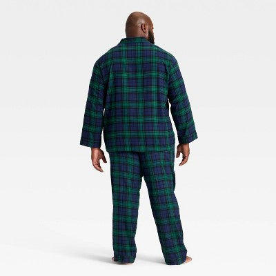  Men's Plaid Flannel Long Sleeve Shirt And Pants Holiday Matching Family Pajama Set - Wondershop™ Navy Blue
