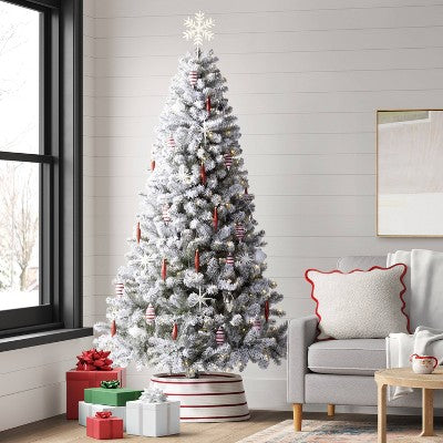  7.5' Pre-Lit Flocked Full Alberta Spruce Artficial Christmas Tree With Warm White LED Lights - Wondershop™