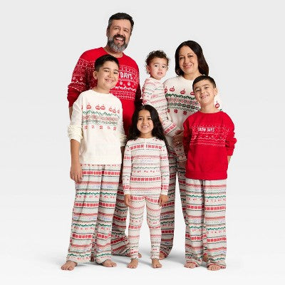  Men's "Let It Snow" Fair Isle Cozy Knit Long Sleeve Henley Holiday Matching Family Pajama Shirt - Wondershop™ Cream