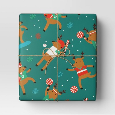  30" 50 Sq Ft Christmas Roll Wrap Reindeer Games On Green - Wondershop™
