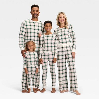  Toddler Plaid Ribbed Long Sleeve Shirt And Pants Holiday Matching Family Pajama Set - Wondershop™ Cream