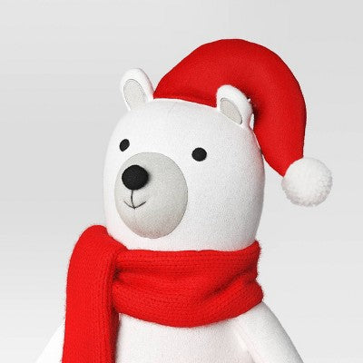  23.5" Fabric Polar Bear Holding Gift Animal Statue - Wondershop™ White