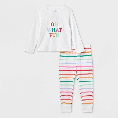  Toddler Striped Oh What Fun Matching Family Thermal Pajama Set - Wondershop™