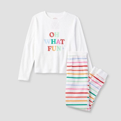  Kids' Striped Oh What Fun Matching Family Thermal Pajama Set - Wondershop™