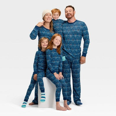  Kids' Hanukkah Ribbed Long Sleeve Shirt And Pants Holiday Matching Family Pajama Set - Wondershop™ Blue